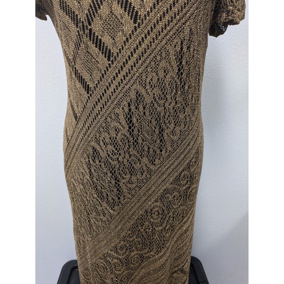 80s Helene Blake Brown/Gold Floral Lace Dress sz M/L Fringe Hem 60s Flapper Girl - Picture 4 of 8